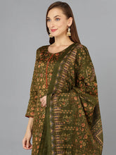 Olive Green Cotton Straight Kurta Pant With-VKSKD1802A